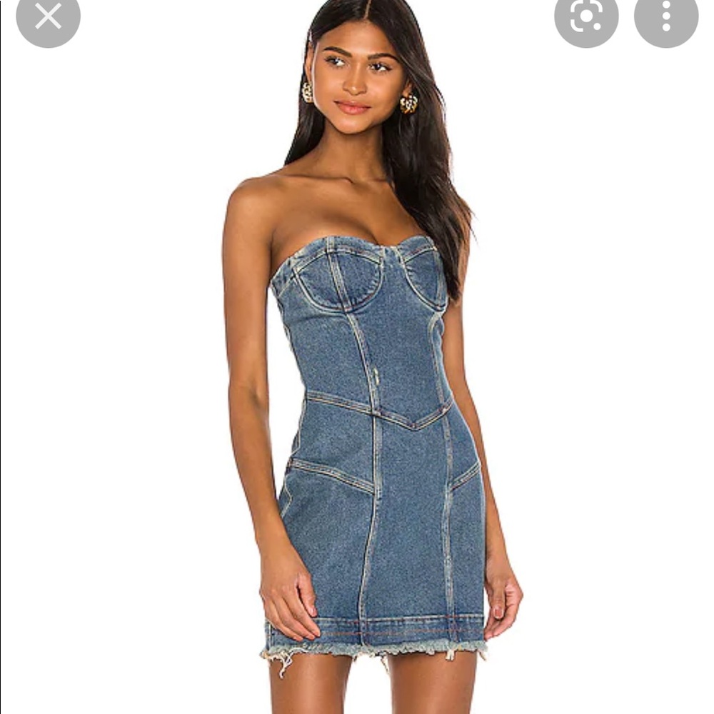 Retrofete Strapless Denim Mini Dress in Blue